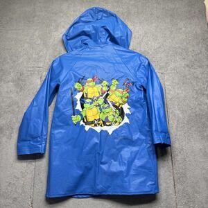 Vintage TMNT Raincoat 1989 Youth Size 6 Blue‎ Vinyl Hooded Jacket Ninja Turtles